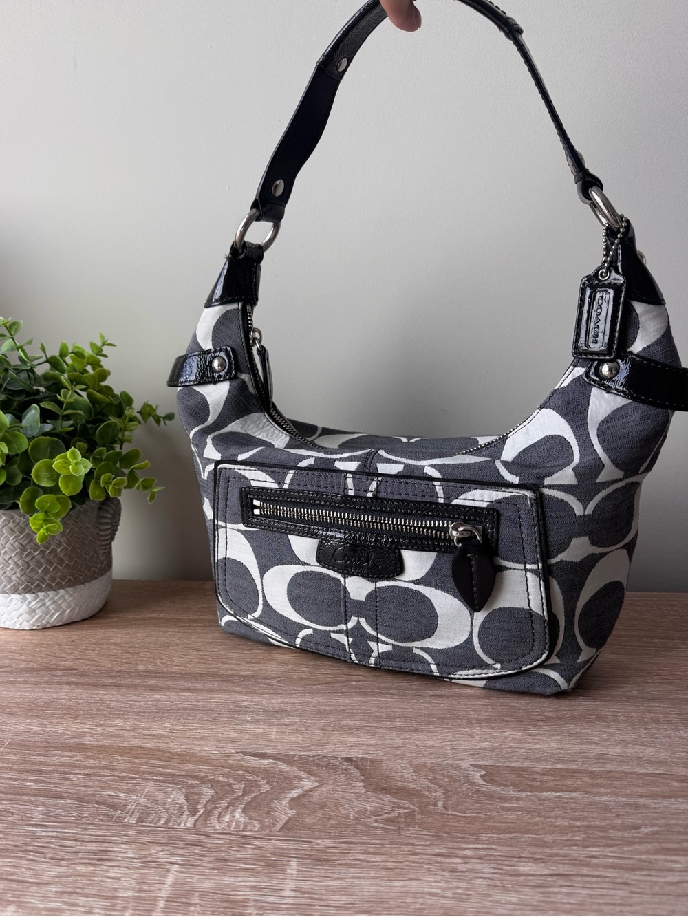 Coach Gray & White Signature Canvas Shoulder Bag